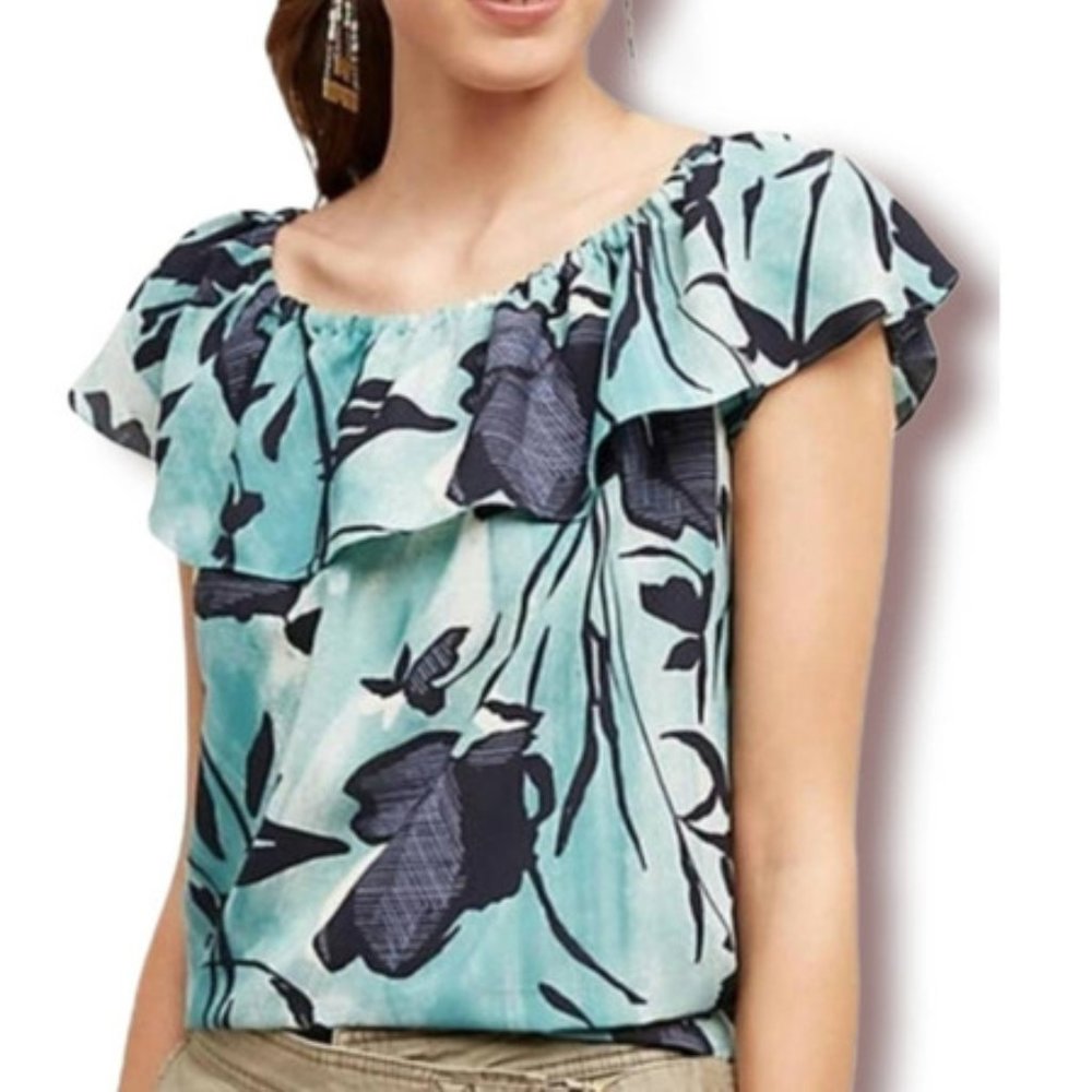 Anthropologie Maeve Teal Blue Off the Shoulder Blouse